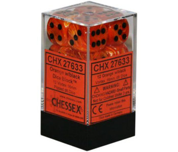 Vortex 12 * D6 Orange / Black 16mm Chessex Dice (CHX27633)