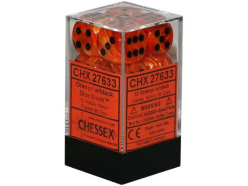 Chessex Vortex 12 * D6 Orange / Black 16mm Chessex Dice (CHX27633)