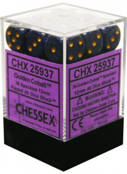 Speckled 36 * D6 Golden Cobalt 12mm Chessex Dice (CHX25937)