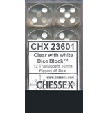 Chessex Translucent 12 * D6 Clear / White 16mm Chessex Dice (CHX23601)