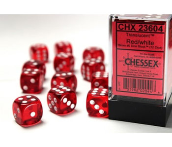 Translucent 12 * D6 Red / White 16mm Chessex Dice (CHX23604)