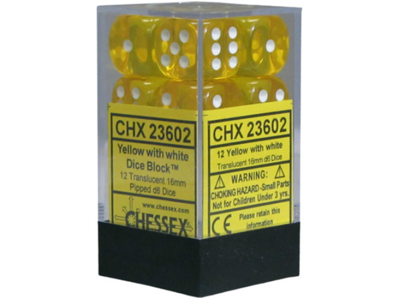 Chessex Translucent 12 * D6 Yellow / White 16mm Chessex Dice (CHX23602)
