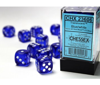 Translucent 12 * D6 Blue / White 16mm Chessex Dice (CHX23606)