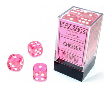 Translucent 12 * D6 Pink / White 16mm Chessex Dice (CHX23614)