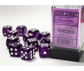 Translucent 12 * D6 Purple / White 16mm Chessex Dice (CHX23607)