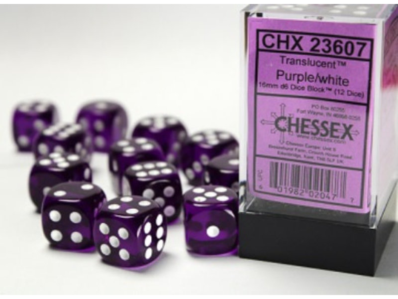 Chessex Translucent 12 * D6 Purple / White 16mm Chessex Dice (CHX23607)