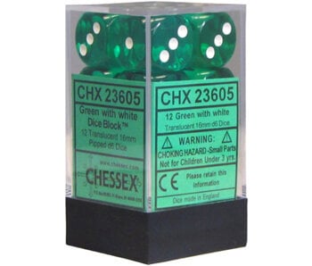 Translucent 12 * D6 Green / White 16mm Chessex Dice (CHX23605)