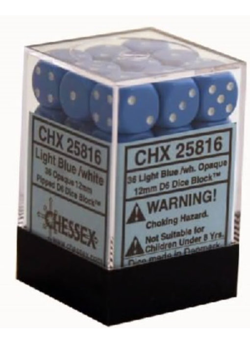 Opaque 36 * D6 Light Blue / White 12mm Chessex Dice (CHX25816)