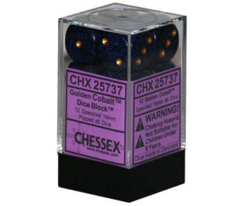 Speckled 12 * D6 Golden Cobalt 16mm Chessex Dice (CHX25737)