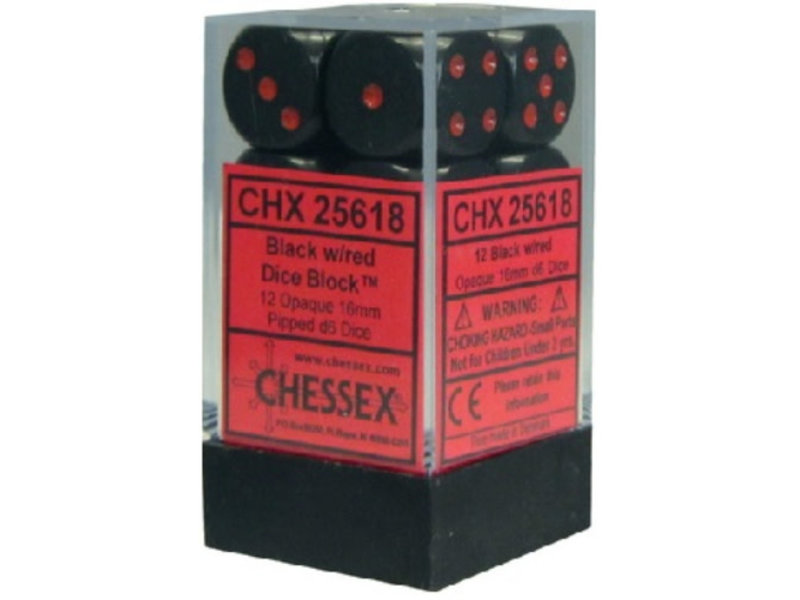 Chessex Opaque 12 * D6 Black / Red 16mm Chessex Dice (CHX25618)