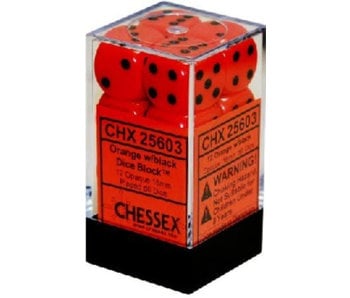 Opaque 12 * D6 Orange / Black 16mm Chessex Dice (CHX25603)