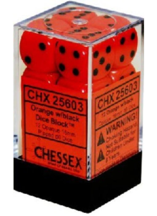 Opaque 12 * D6 Orange / Black 16mm Chessex Dice (CHX25603)