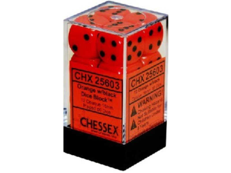Chessex Opaque 12 * D6 Orange / Black 16mm Chessex Dice (CHX25603)