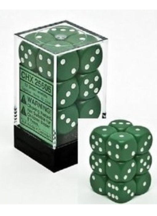Opaque 12 * D6 Green / White 16mm Chessex Dice (CHX25605)