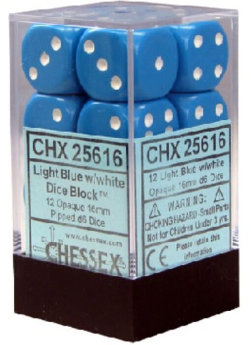 Opaque 12 * D6 Light Blue / White 16mm Chessex Dice (CHX25616)