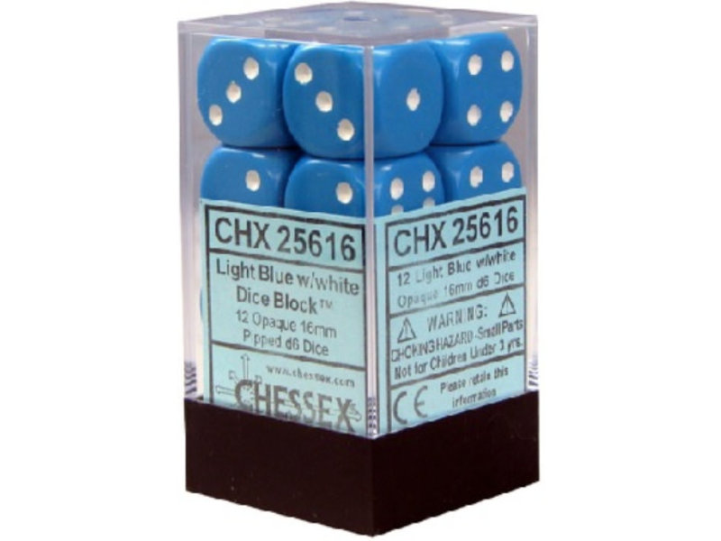 Chessex Opaque 12 * D6 Light Blue / White 16mm Chessex Dice (CHX25616)