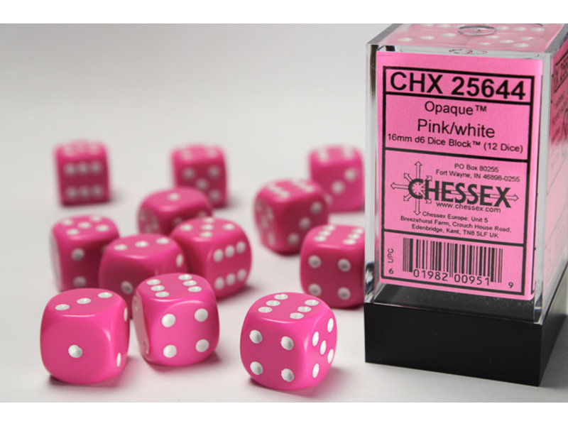 Chessex Opaque 12 * D6 Pink / White 16mm Chessex Dice (CHX25644)