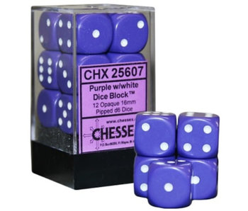 Opaque 12 * D6 Purple / White 16mm Chessex Dice (CHX25607)