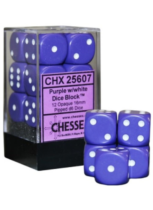 Opaque 12 * D6 Purple / White 16mm Chessex Dice (CHX25607)