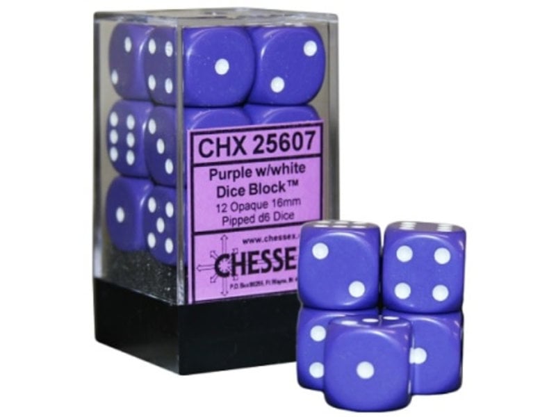 Chessex Opaque 12 * D6 Purple / White 16mm Chessex Dice (CHX25607)