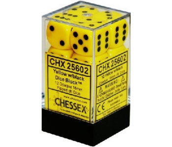 Opaque 12 * D6 Yellow / Black 16mm Chessex Dice (CHX25602)