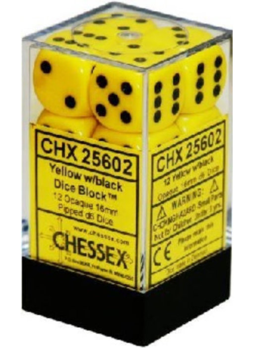 Opaque 12 * D6 Yellow / Black 16mm Chessex Dice (CHX25602)
