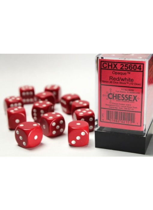 Opaque 12 * D6 Red / White 16mm Chessex Dice (CHX25604)
