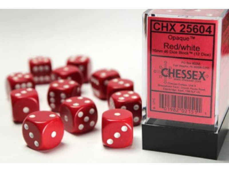 Chessex Opaque 12 * D6 Red / White 16mm Chessex Dice (CHX25604)