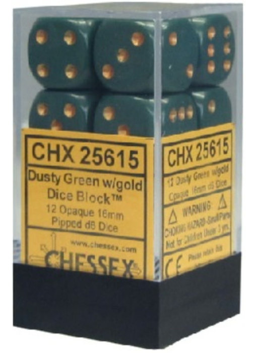 Opaque 12 * D6 Dusty Green / Copper 16mm Chessex Dice (CHX25615)