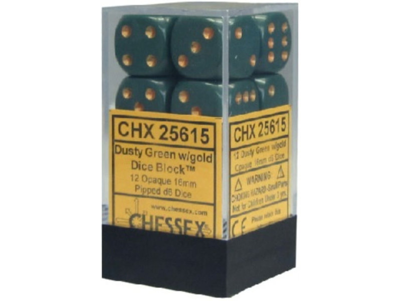 Chessex Opaque 12 * D6 Dusty Green / Copper 16mm Chessex Dice (CHX25615)