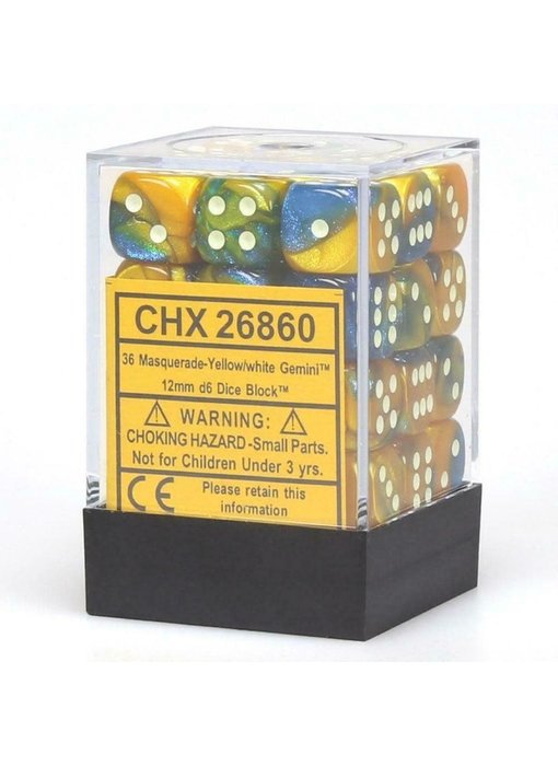 Gemini 36 * D6 Masquerade-Yellow/ White 12mm Chessex Dice (CHX26860)