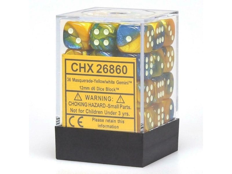 Chessex Gemini 36 * D6 Masquerade-Yellow/ White 12mm Chessex Dice (CHX26860)