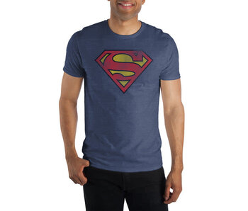 Superman - L Superman Logo Distressed Navy Heather Men'S Tee