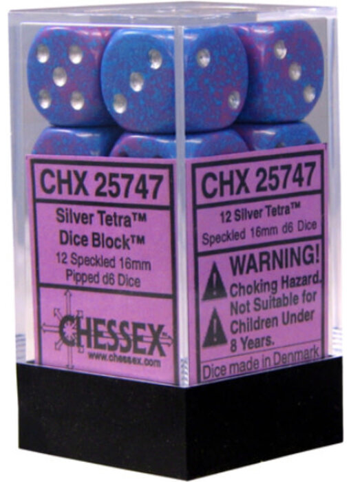 Speckled 12 * D6 Silver Tetra 16mm Chessex Dice (CHX25747)