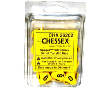 Opaque 10 * D10 Yellow / Black Chessex Dice (CHX26202)
