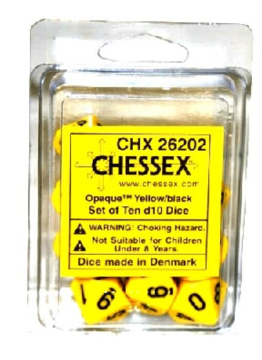 Opaque 10 * D10 Yellow / Black Chessex Dice (CHX26202)