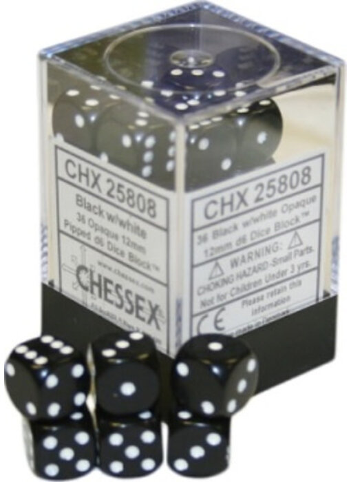 Opaque 36 * D6 Black / White 12mm Chessex Dice (CHX25808)