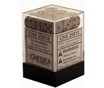 Opaque 36 * D6 Dark Grey / Black 12mm Chessex Dice (CHX25810)