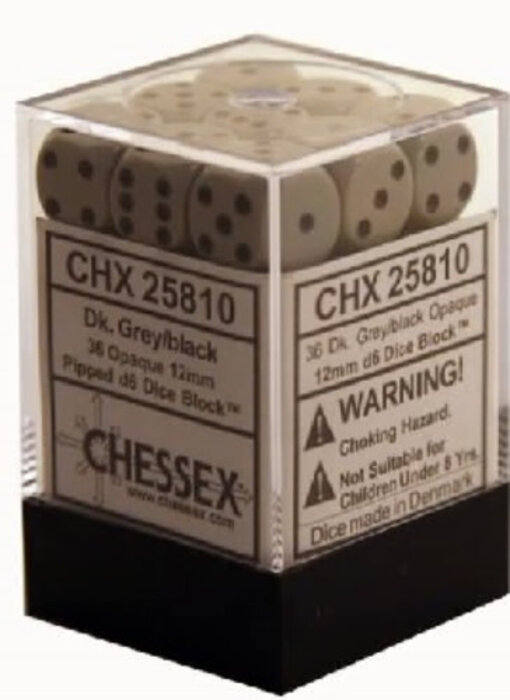 Opaque 36 * D6 Dark Grey / Black 12mm Chessex Dice (CHX25810)