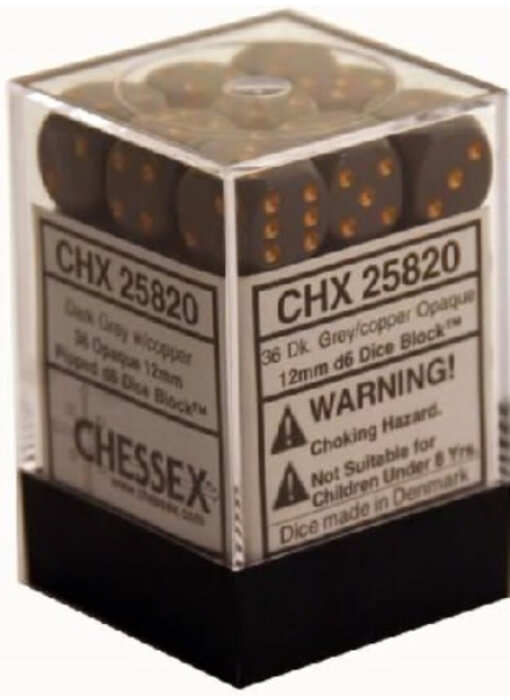 Opaque 36 * D6 Dark Grey / Copper 12mm Chessex Dice (CHX25820)
