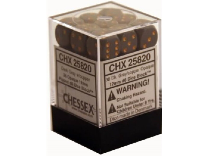 Chessex Opaque 36 * D6 Dark Grey / Copper 12mm Chessex Dice (CHX25820)