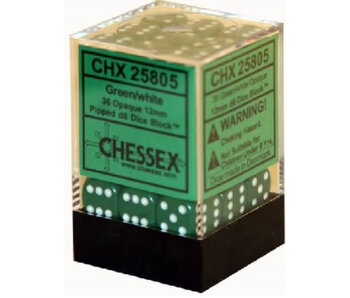 Opaque 36 * D6 Green / White 12mm Chessex Dice (CHX25805)