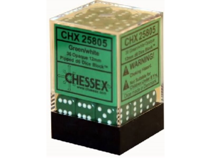 Chessex Opaque 36 * D6 Green / White 12mm Chessex Dice (CHX25805)