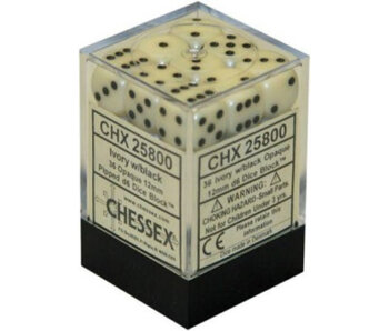 Opaque 36 * D6 Ivory / Black 12mm Chessex Dice (CHX25800)