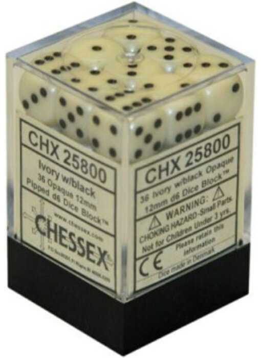 Opaque 36 * D6 Ivory / Black 12mm Chessex Dice (CHX25800)