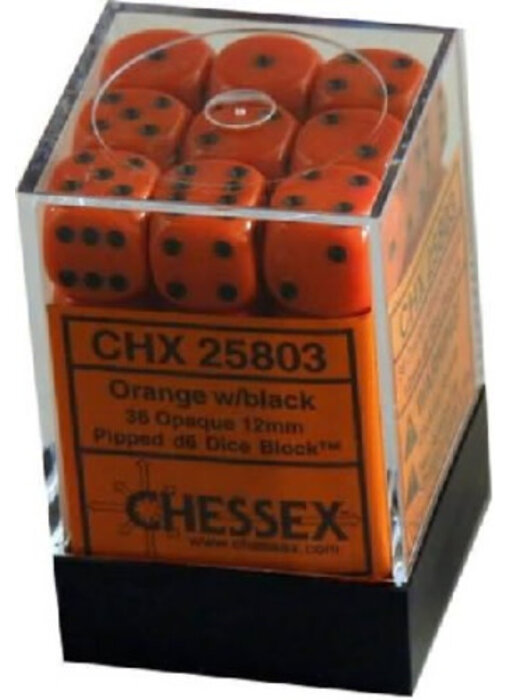 Opaque 36 * D6 Orange / Black 12mm Chessex Dice (CHX25803)