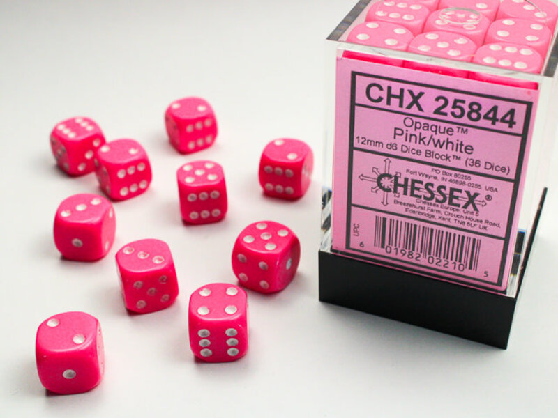 Chessex Opaque 36 * D6 Pink / White 12mm Chessex Dice (CHX25844)