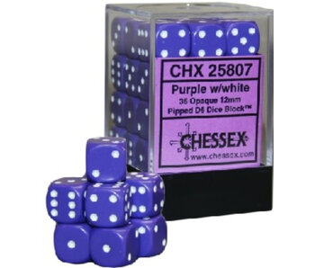 Opaque 36 * D6 Purple / White 12mm Chessex Dice (CHX25807)