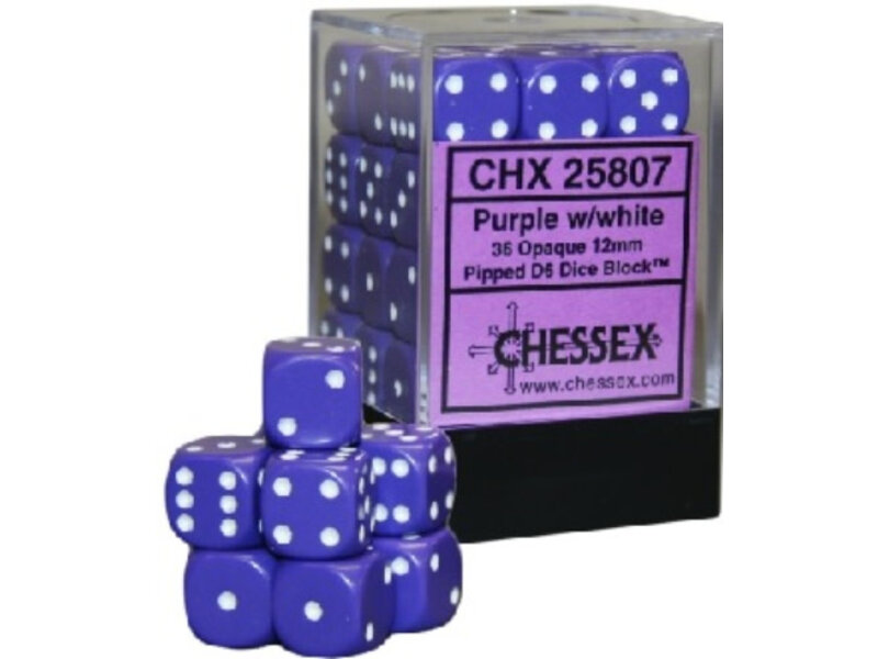 Chessex Opaque 36 * D6 Purple / White 12mm Chessex Dice (CHX25807)