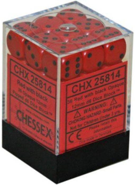 Opaque 36 * D6 Red / Black 12mm Chessex Dice (CHX25814)